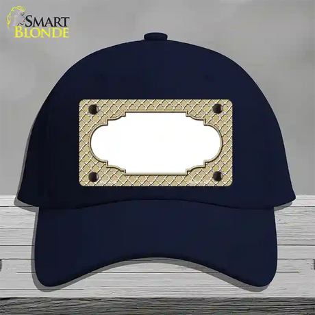 Gold White Quatrefoil Center Scallop Novelty License Plate Hat Cotton / Navy
