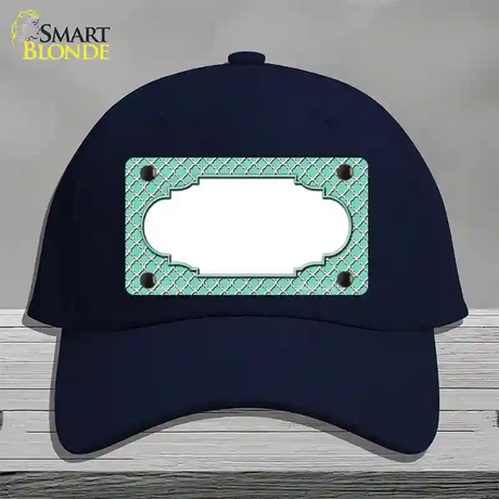 Mint White Quatrefoil Center Scallop Novelty License Plate Hat Cotton / Navy