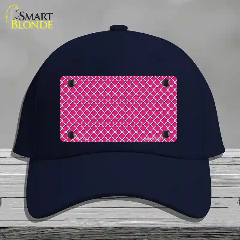 Pink White Quatrefoil Novelty License Plate Hat Cotton / Navy