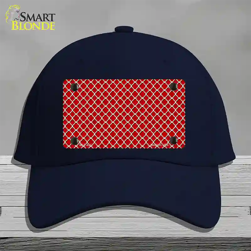 Red White Quatrefoil Novelty License Plate Hat Cotton / Navy