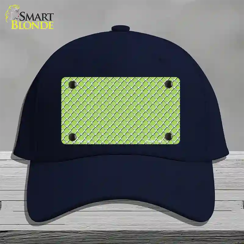 Lime Green White Quatrefoil Novelty License Plate Hat Cotton / Navy