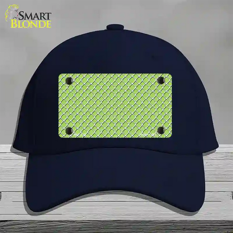 Lime Green White Quatrefoil Novelty License Plate Hat Cotton / Navy
