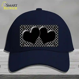 Black White Quatrefoil Black Center Hearts Novelty License Plate Hat Cotton / Navy