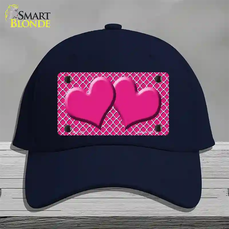 Pink White Quatrefoil Hot Pink Center Hearts Novelty License Plate Hat Cotton / Navy