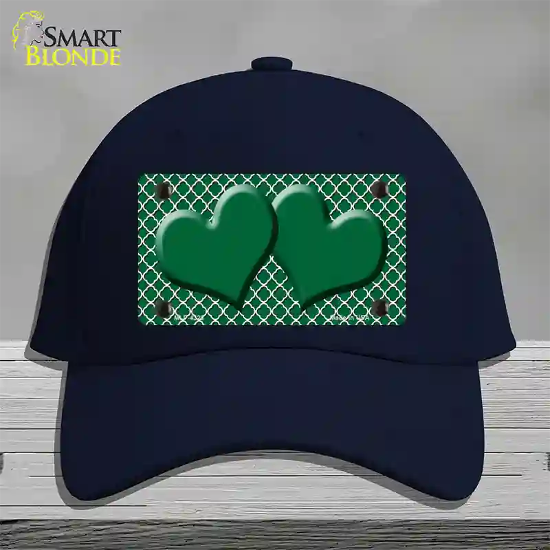 Green White Quatrefoil Green Center Hearts Novelty License Plate Hat Cotton / Navy