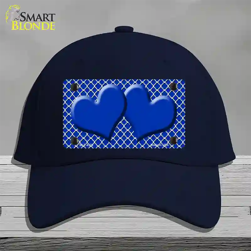 Blue White Quatrefoil Blue Center Hearts Novelty License Plate Hat Cotton / Navy