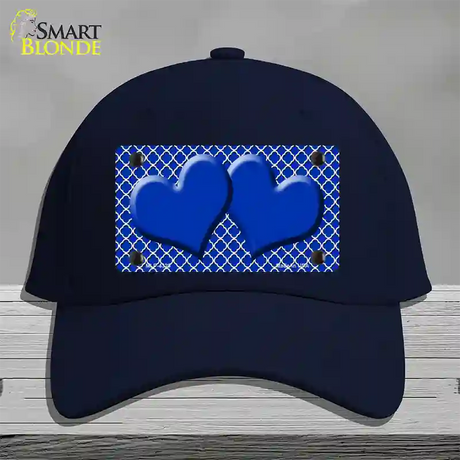 Blue White Quatrefoil Blue Center Hearts Novelty License Plate Hat Cotton / Navy