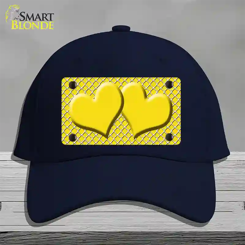 Yellow White Quatrefoil Yellow Center Hearts Novelty License Plate Hat Cotton / Navy