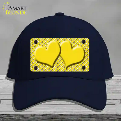 Yellow White Quatrefoil Yellow Center Hearts Novelty License Plate Hat Cotton / Navy