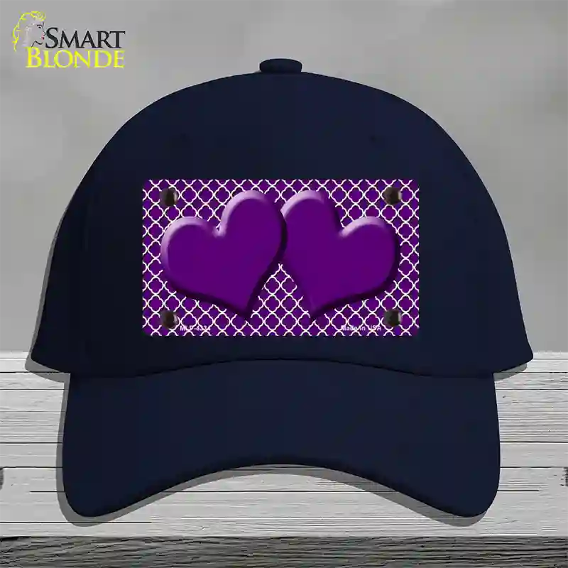 Purple White Quatrefoil Purple Center Hearts Novelty License Plate Hat Cotton / Navy