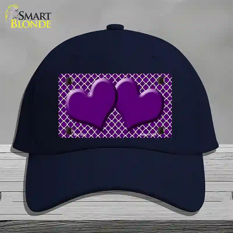 Purple White Quatrefoil Purple Center Hearts Novelty License Plate Hat Cotton / Navy