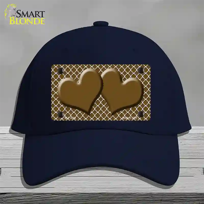 Brown White Quatrefoil Brown Center Hearts Novelty License Plate Hat Cotton / Navy