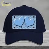 Light Blue White Quatrefoil Light Blue Center Hearts Novelty License Plate Hat Cotton / Navy