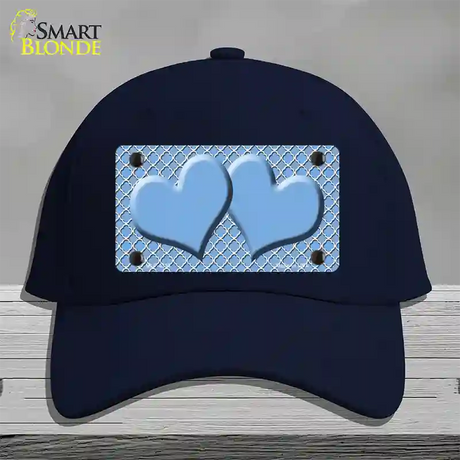 Light Blue White Quatrefoil Light Blue Center Hearts Novelty License Plate Hat Cotton / Navy