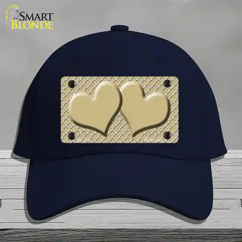 Gold White Quatrefoil Gold Center Hearts Novelty License Plate Hat Cotton / Navy