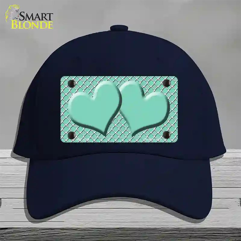Mint White Quatrefoil And Mint Center Hearts Novelty License Plate Hat Cotton / Navy