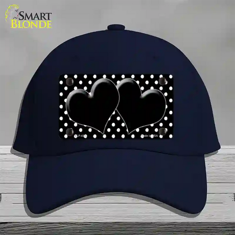 Black White Polka Dot Center Hearts Novelty License Plate Hat Cotton / Navy