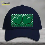 Green White Polka Dot Center Hearts Novelty License Plate Hat Cotton / Navy