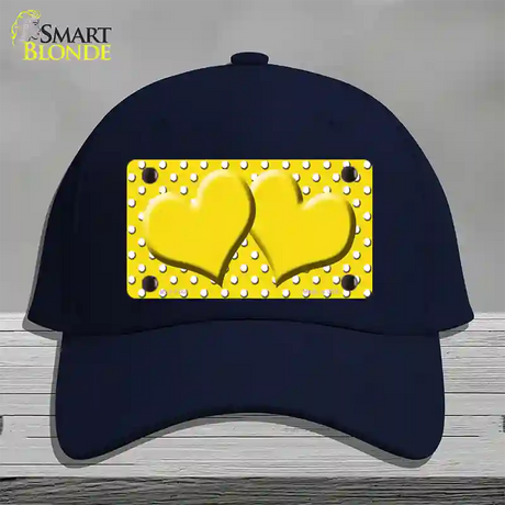 Yellow White Polka Dot Center Hearts Novelty License Plate Hat Cotton / Navy