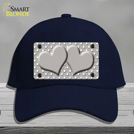 Grey White Polka Dot Center Hearts Novelty License Plate Hat Cotton / Navy