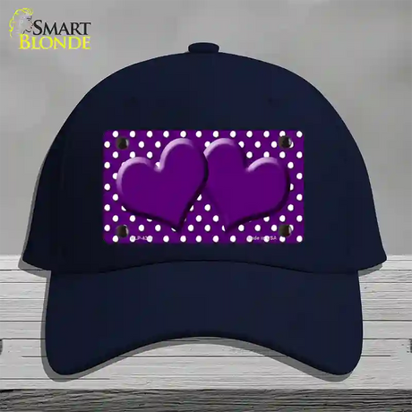 Purple White Polka Dot Center Hearts Novelty License Plate Hat Cotton / Navy