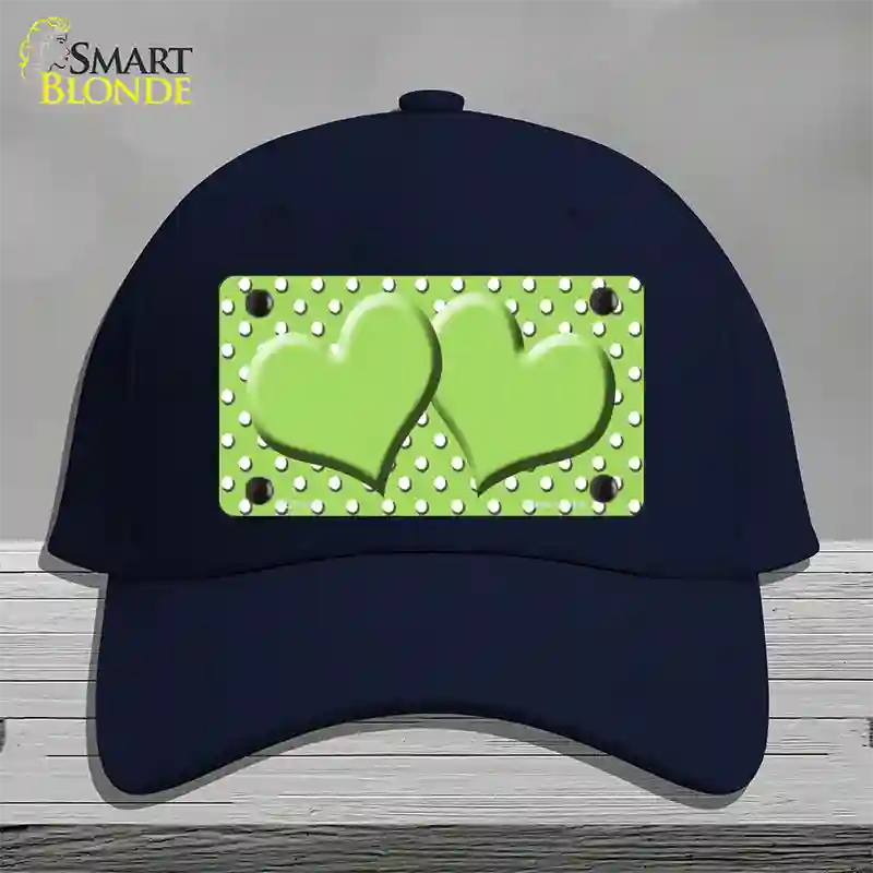 Lime Green White Polka Dot Center Hearts Novelty License Plate Hat Cotton / Navy
