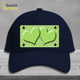 Lime Green White Polka Dot Center Hearts Novelty License Plate Hat Cotton / Navy