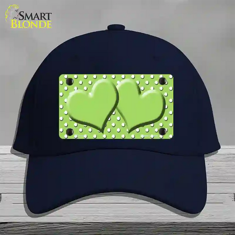 Lime Green White Polka Dot Center Hearts Novelty License Plate Hat Cotton / Navy