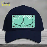 Mint White Polka Dot Center Hearts Novelty License Plate Hat Cotton / Navy