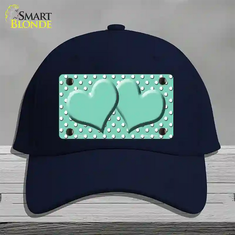 Mint White Polka Dot Center Hearts Novelty License Plate Hat Cotton / Navy