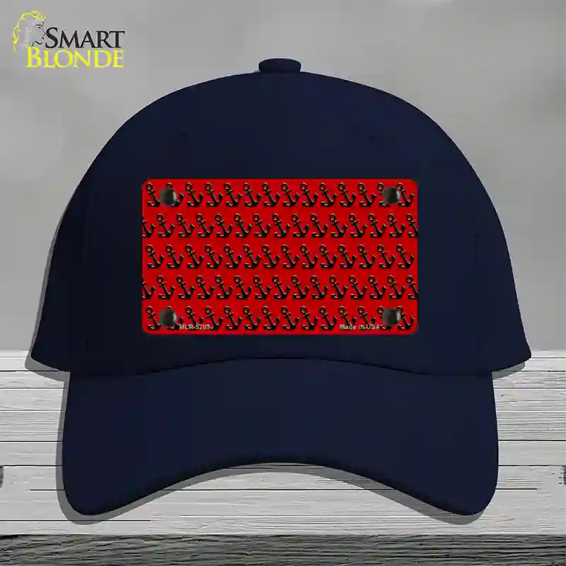 Red Black Anchor Novelty License Plate Hat Cotton / Navy