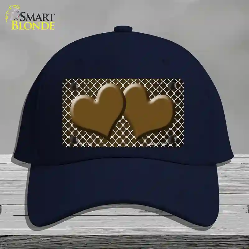 Brown White Quatrefoil Hearts Oil Rubbed Novelty License Plate Hat Cotton / Navy