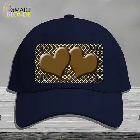 Brown White Quatrefoil Hearts Oil Rubbed Novelty License Plate Hat Cotton / Navy