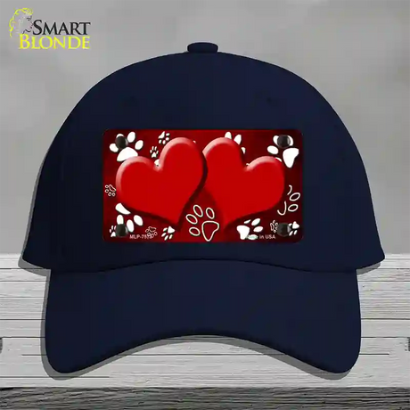 Paw Heart Red White Novelty License Plate Hat Cotton / Navy