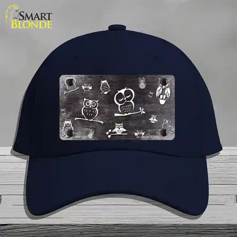 Black White Owl Oil Rubbed Novelty License Plate Hat Cotton / Navy