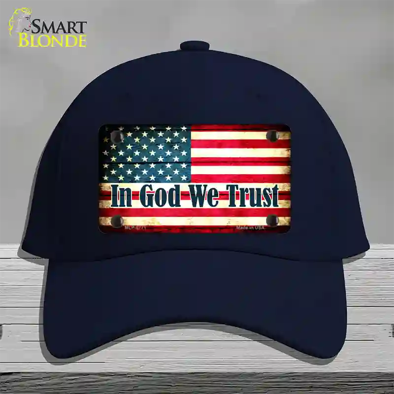 In God We Trust American Flag Novelty License Plate Hat Cotton / Navy
