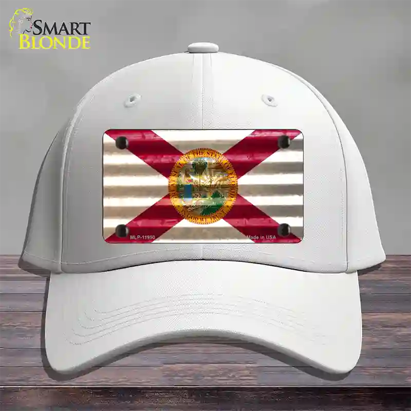Florida Corrugated Flag Novelty License Plate Hat Cotton / White