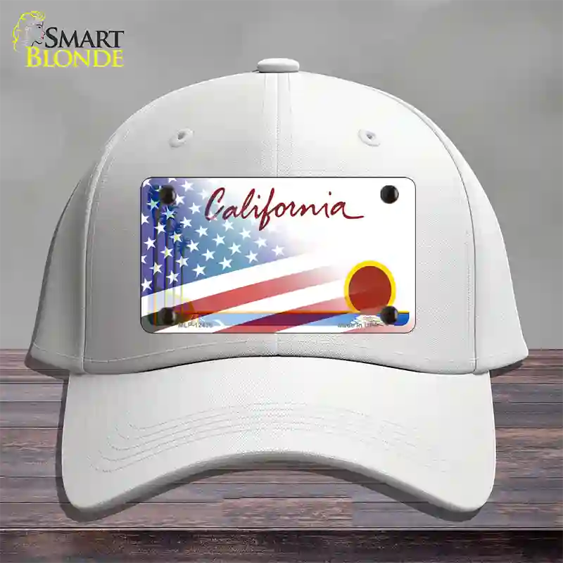 California Palm Plate American Flag Novelty License Plate Hat Cotton / White