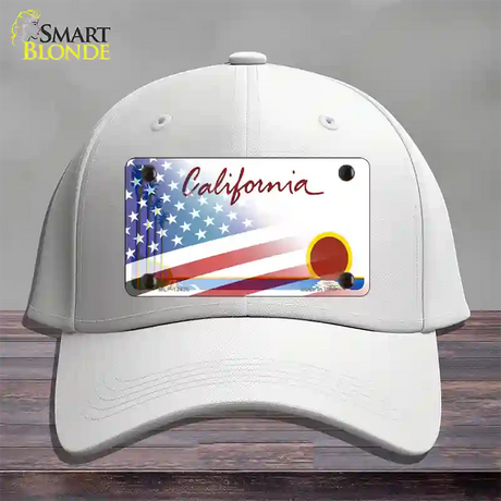 California Palm Plate American Flag Novelty License Plate Hat Cotton / White
