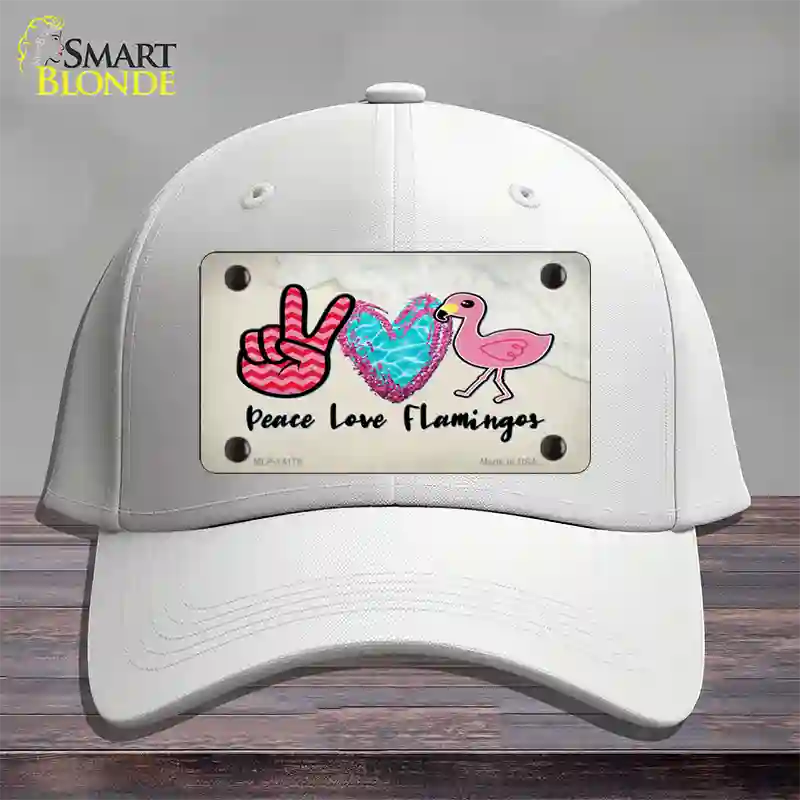 Peace Love Flamingos Novelty License Plate Hat Cotton / White