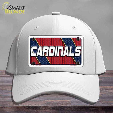 White cap with 'Cardinals' design on a gray background