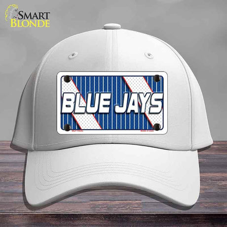 White cap with a 'Blue Jays' license plate design on a gray background