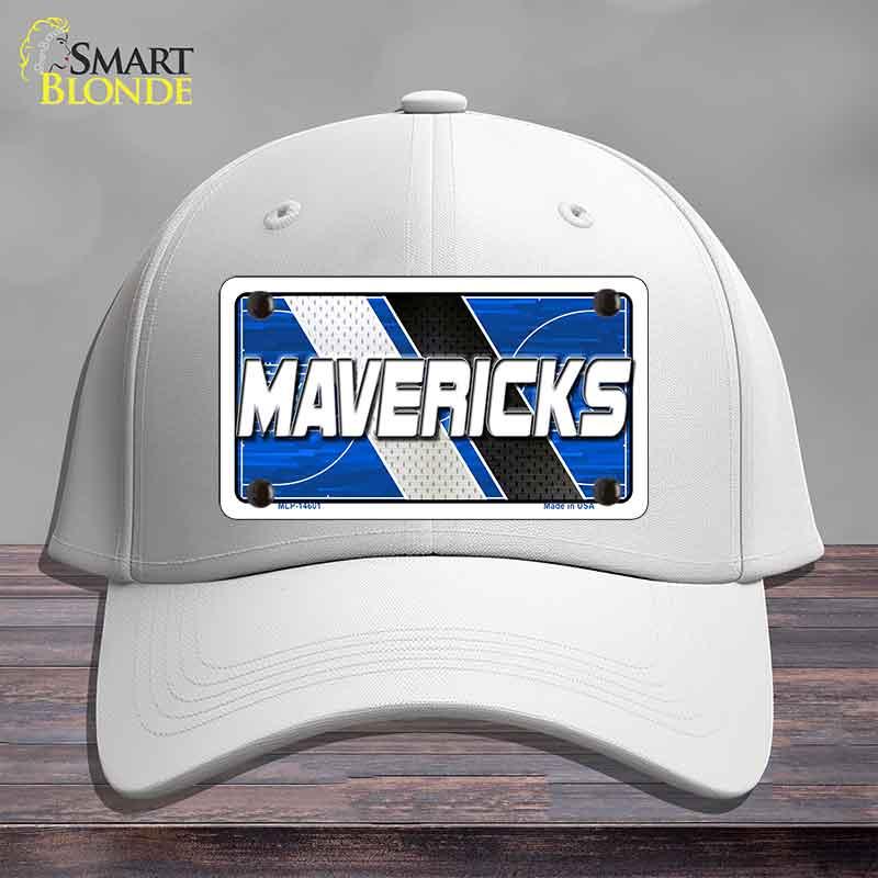 White cap with a 'MAVERICKS' license plate design on a gray background