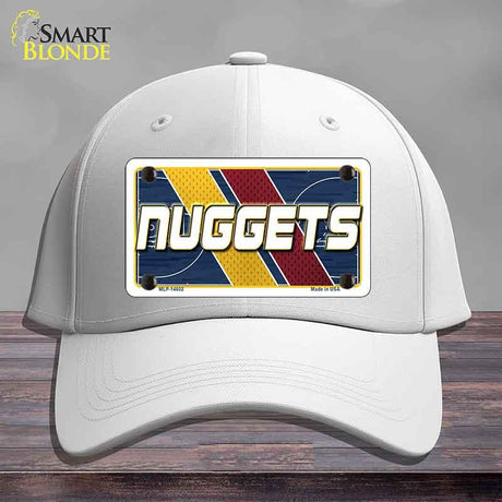 White cap with a 'NUGGETS' license plate design on a gray background