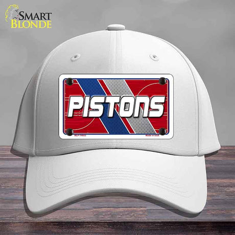 White cap with a 'Pistons' license plate design on a gray background