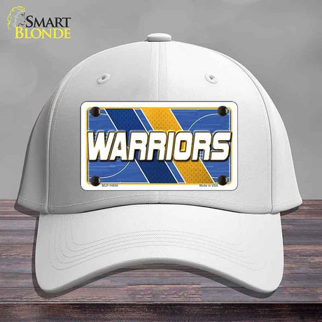 White cap with 'Warriors' design on a gray background