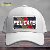 White cap with a 'Pelicans' license plate design on a gray background