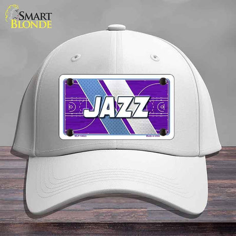 White cap with a 'Jazz' design on a gray background