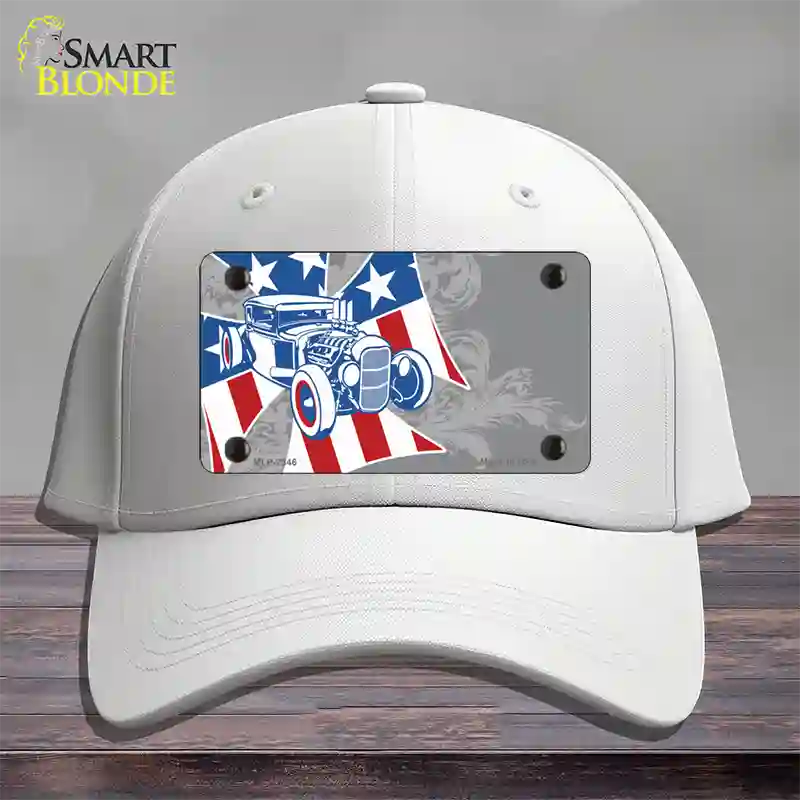 Retro Rod Offset Novelty License Plate Hat Cotton / White