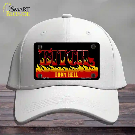 Bitch From Hell Flames Novelty License Plate Hat Cotton / White